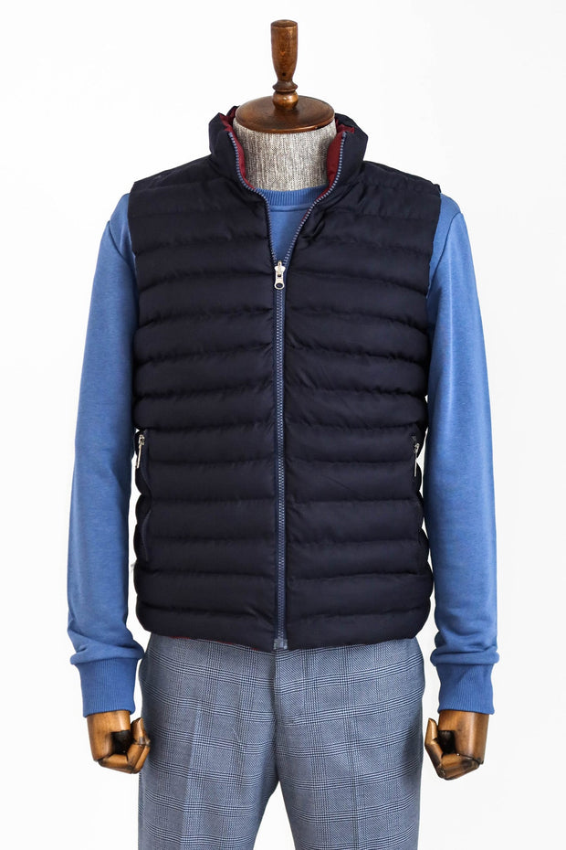 Reversible Quilted Standing Collar Navy Blue Men Down Vest - Wessi