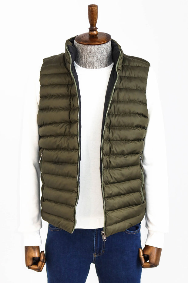 Reversible Puffer Green Men Down Vest - Wessi