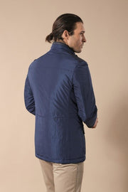 Leather Modeled Blue Slim Fit Quilted Jacket - Wessi