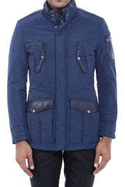 Leather Modeled Blue Slim Fit Quilted Jacket - Wessi