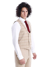 Beige Men Vest Pants Set - Wessi