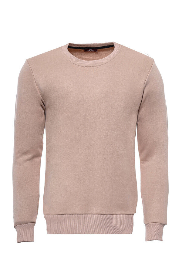 Beige Plain Circle Neck Sweatshirt - Wessi