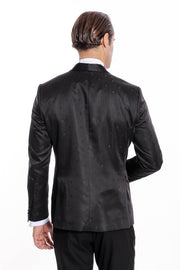 Dot Patterned Slim Fit Black Men Prom Blazer - Wessi