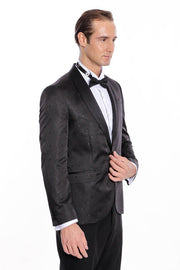 Dot Patterned Slim Fit Black Men Prom Blazer - Wessi