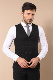 Black Double Breasted Vest Grey Men Suit - Wessi