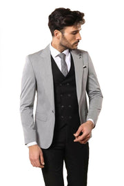 Black Double Breasted Vest Grey Men Suit - Wessi