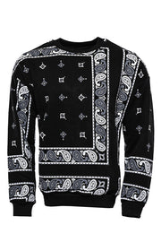 Black Patterned Crew Neck Sweater - Wessi