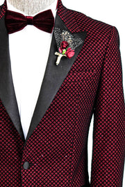 Black Patterned Over Burgundy Men Prom Blazer - Wessi