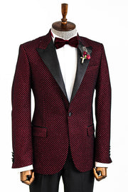 Black Patterned Over Burgundy Men Prom Blazer - Wessi