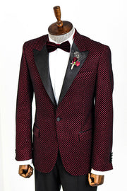 Black Patterned Over Burgundy Men Prom Blazer - Wessi