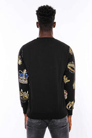 Black Patterned Slim Fit Sweatshirt - Wessi