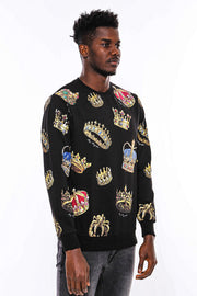 Black Patterned Slim Fit Sweatshirt - Wessi