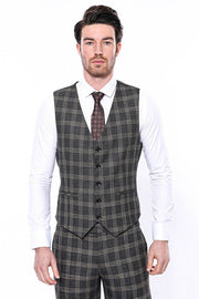 Black Plaid Men Vest - Wessi