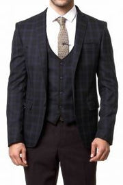 Black Plaid Men's Winter 3 Piece Suit - Wessi