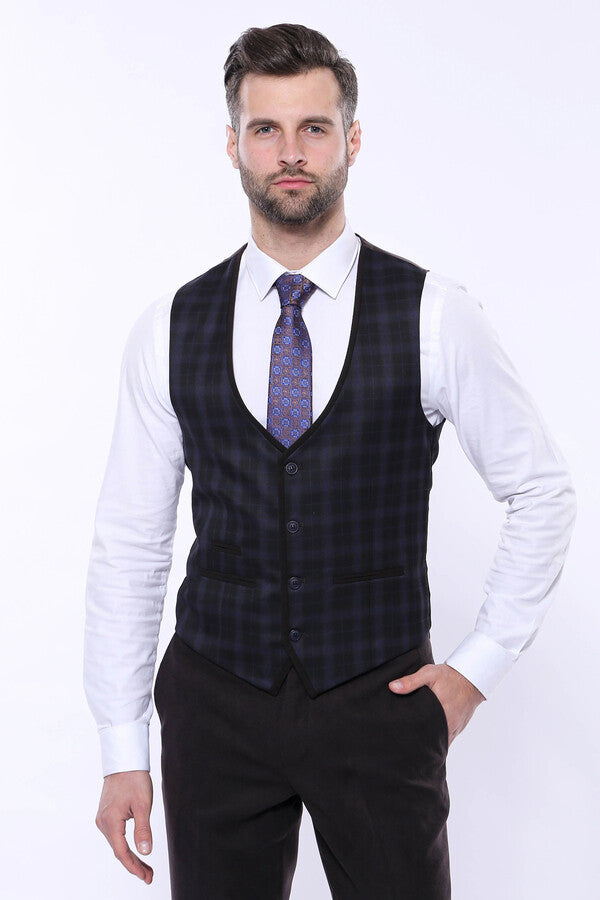 Black Plaid Men's Winter 3 Piece Suit - Wessi