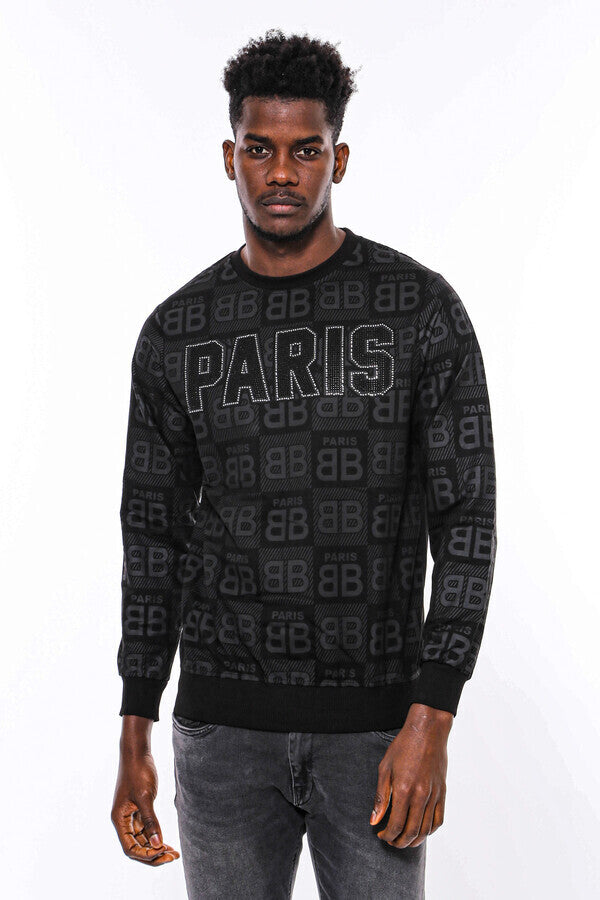 Black Printed Slim Fit Sweatshirt - Wessi