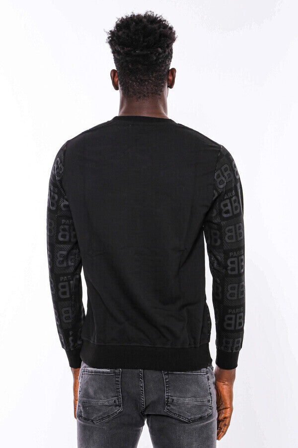 Black Printed Slim Fit Sweatshirt - Wessi