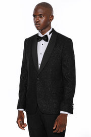 Black Shawl Lapel Sparkly Men Party Blazer - Wessi