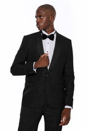 Black Shawl Lapel Sparkly Men Party Blazer - Wessi