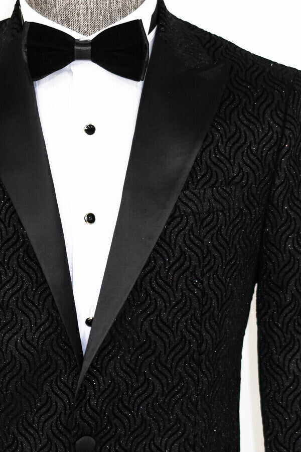 Shiny Patterned Black Men Prom Blazer - Wessi