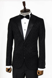 Shiny Patterned Black Men Prom Blazer - Wessi