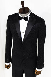 Shiny Patterned Black Men Prom Blazer - Wessi