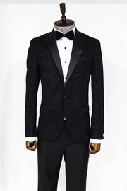 Shiny Patterned Black Men Prom Blazer - Wessi