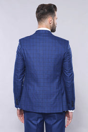 Blue Vested Suit With Plaid Blazer - Wessi