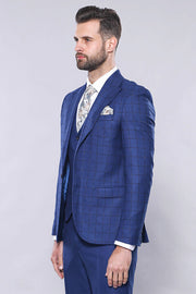 Blue Vested Suit With Plaid Blazer - Wessi