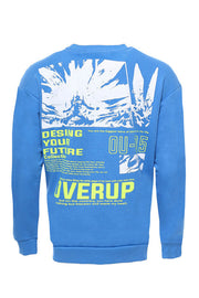 Blue Both Side Printed Circle Neck Men's Sweatshirt - Wessi