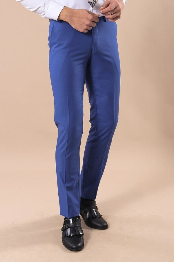 Blue Men's Plain Suit with Vest - Wessi