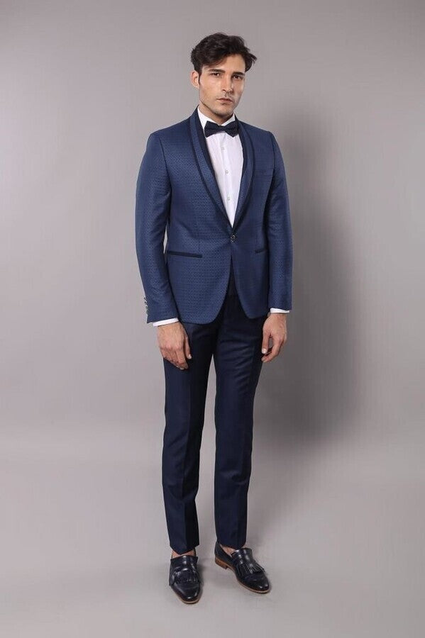 Blue Patterned Tuxedo Suit | Wessi