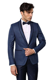 Blue Patterned Tuxedo Suit | Wessi