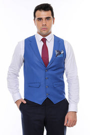 Blue Plain Collared Men's Vest - Wessi