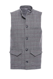 Beige Checked Mandarin Collar Cachet Vest - Wessi