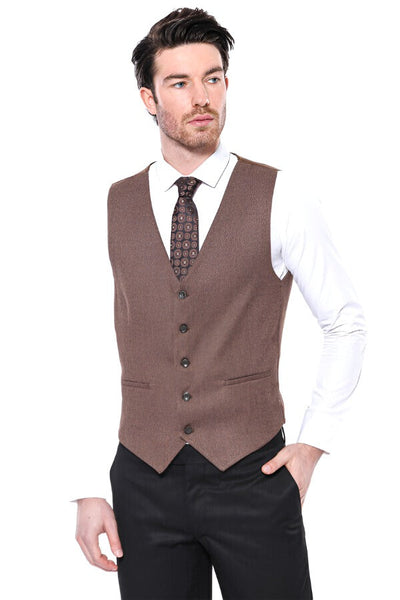 V Neck Brown Men Vest - Wessi