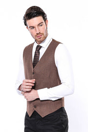 V Neck Tan Men Vest - Wessi