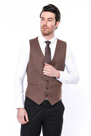 V Neck Tan Men Vest - Wessi