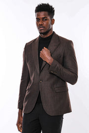 Slim Fit Patterned Brown Men Blazer - Wessi