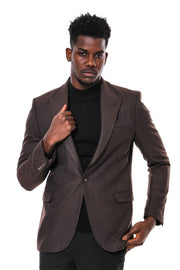 Slim Fit Patterned Brown Men Blazer - Wessi