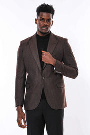 Slim Fit Patterned Brown Men Blazer - Wessi