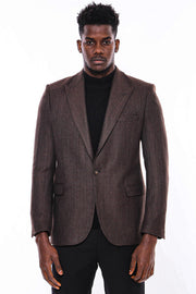 Slim Fit Patterned Brown Men Blazer - Wessi