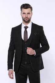 Brown Plaid Men's Winter 3 Piece Suit - Wessi