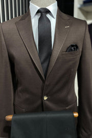 Brown Plain Slim-Fit Jacket - Wessi