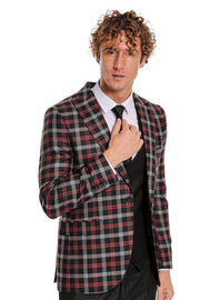 Burgundy Checked Blazer Slim Fit Black Men Suit - Wessi