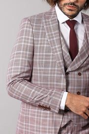 Burgundy Plaid Vested Slim Fit Italian Suit - Wessi