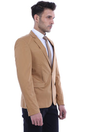 3 pocket Single Button Cotton Tan Jacket-Wessi