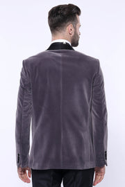 Plain Velvet Dark Grey Blazer | Wessi