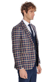 Checked Blazer Slim Fit Navy Blue Men Suit - Wessi