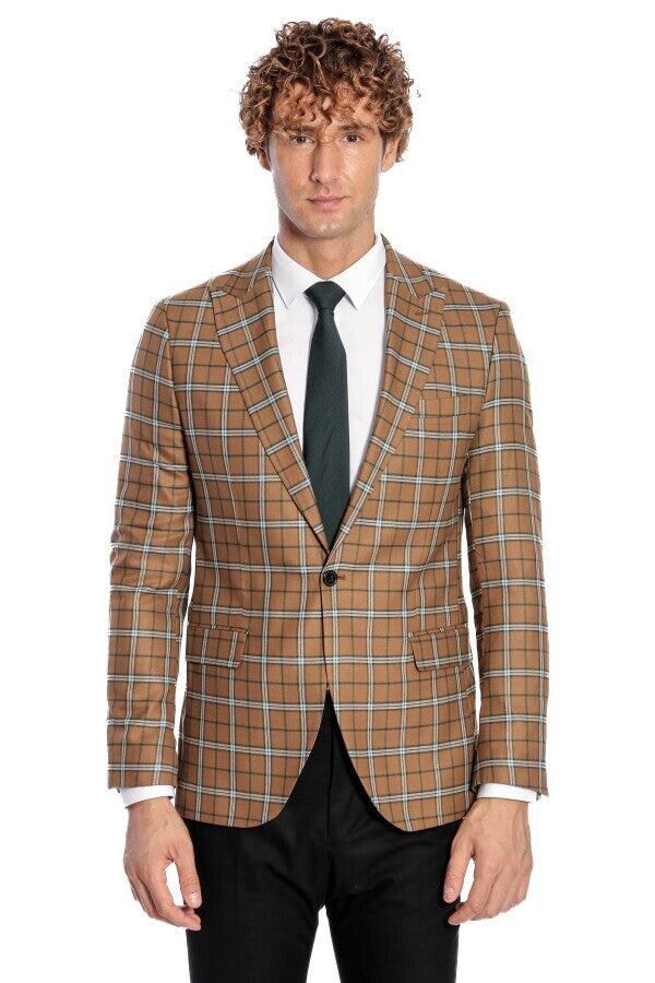 Checked Brown Men Blazer - Wessi